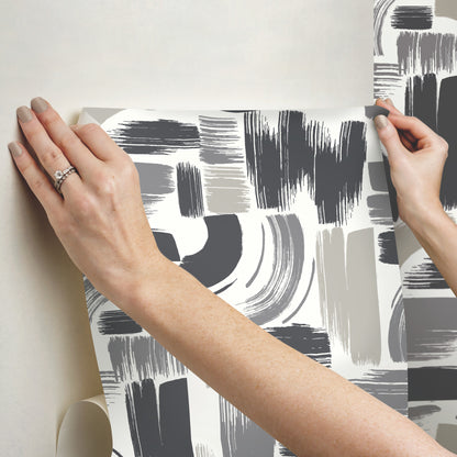 York Wallcoverings RoomMates Modern Brushstrokes Grey Peel and Stick Wallpaper  Abstract Greys  Wallpaper - RMK12414RL