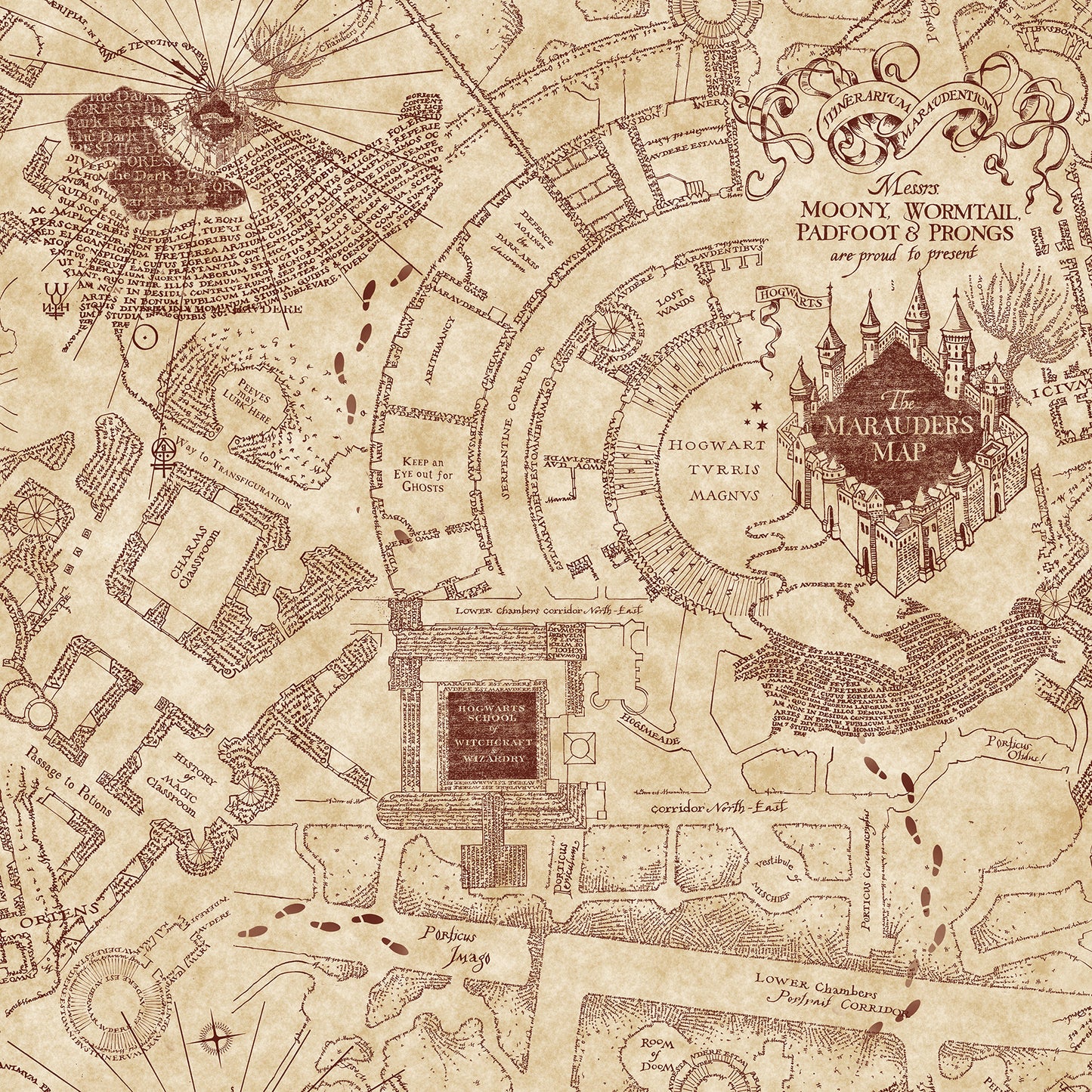 York Wallcoverings RoomMates Harry Potter Marauder's Map Peel and Stick Wallpaper Vintage Maps Neutrals  Wallpaper - RMK12435RL