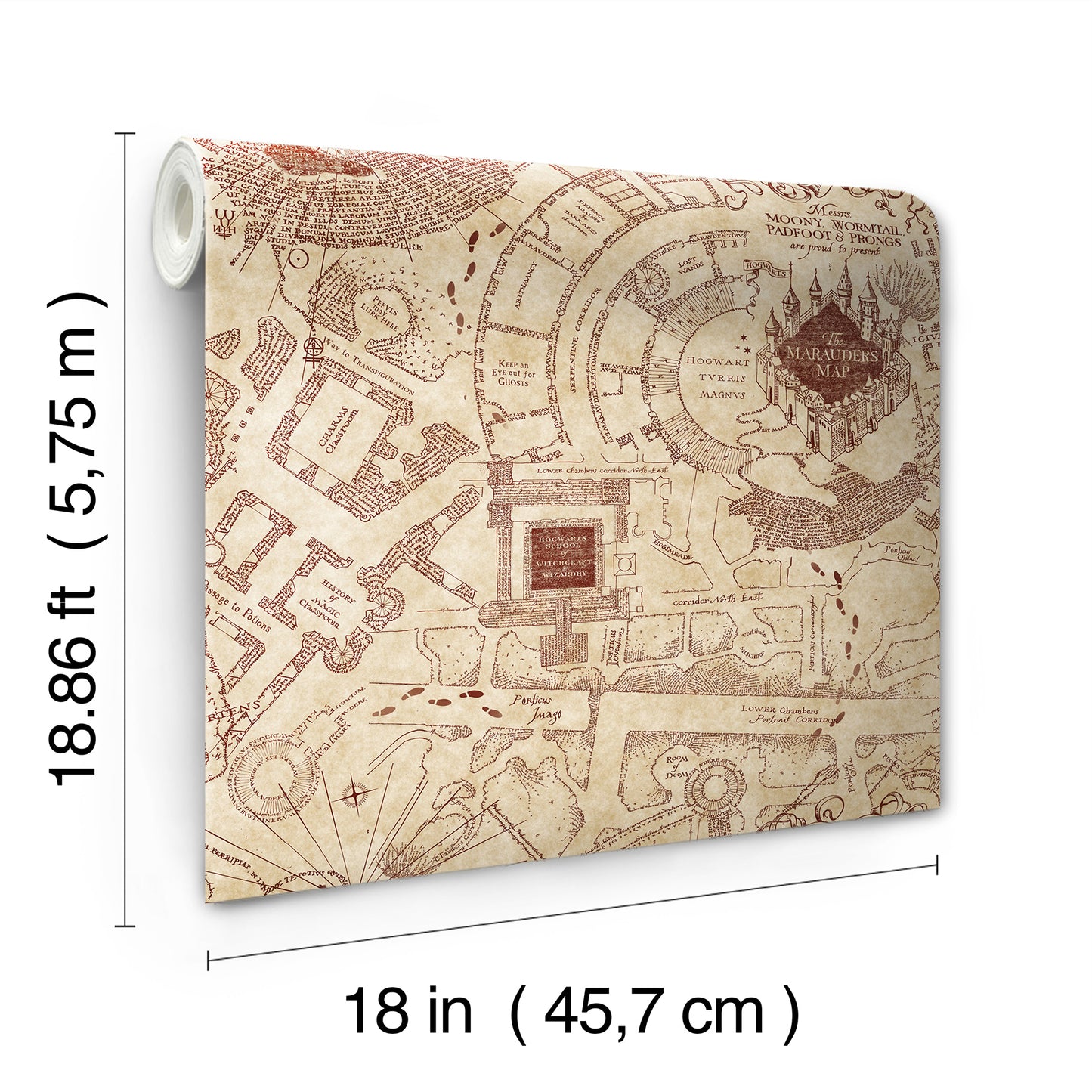 York Wallcoverings RoomMates Harry Potter Marauder's Map Peel and Stick Wallpaper Vintage Maps Neutrals  Wallpaper - RMK12435RL
