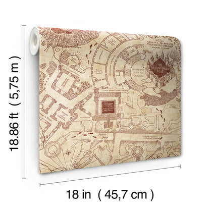 York Wallcoverings RoomMates Harry Potter Marauder's Map Peel and Stick Wallpaper Vintage Maps Neutrals  Wallpaper - RMK12435RL