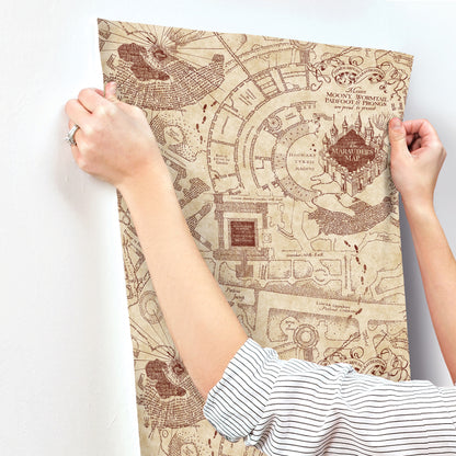 York Wallcoverings RoomMates Harry Potter Marauder's Map Peel and Stick Wallpaper Vintage Maps Neutrals  Wallpaper - RMK12435RL