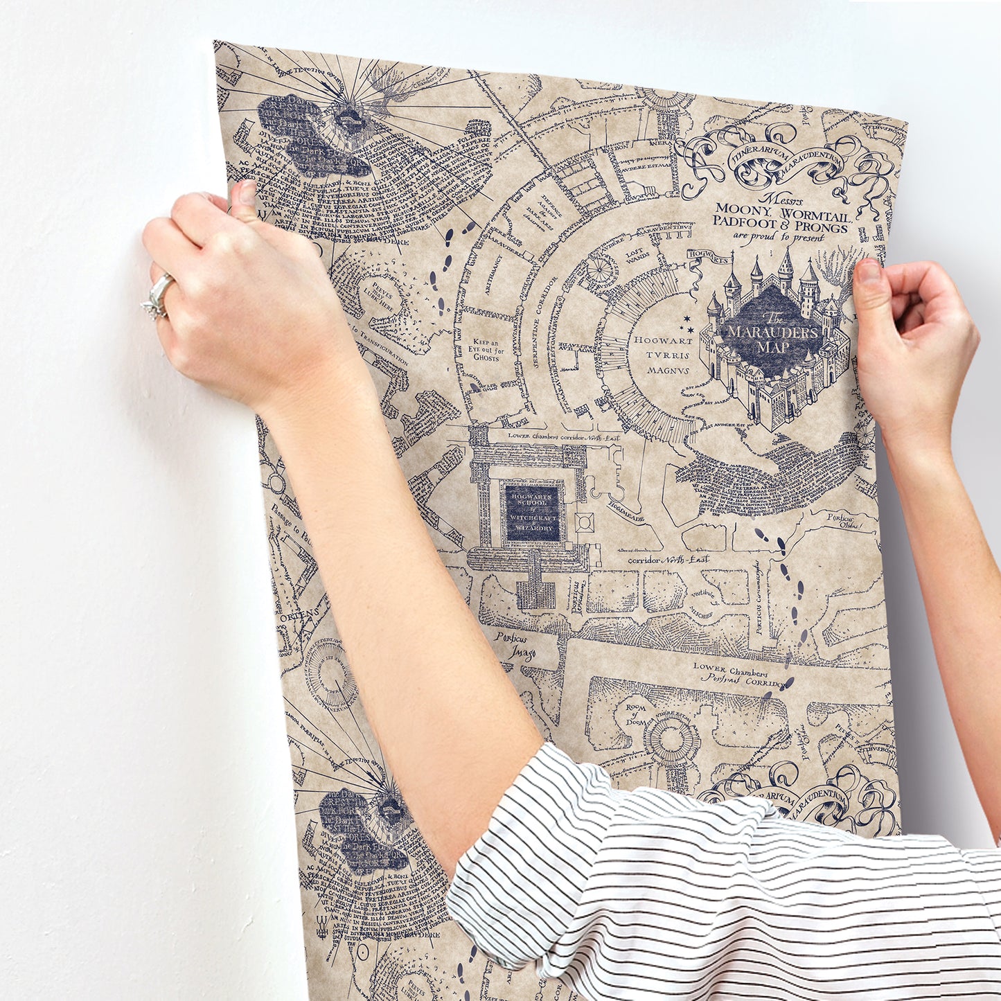 York Wallcoverings RoomMates Harry Potter Marauder's Map Blue Peel and Stick Wallpaper Kids Licensed Blues  Wallpaper - RMK12436RL