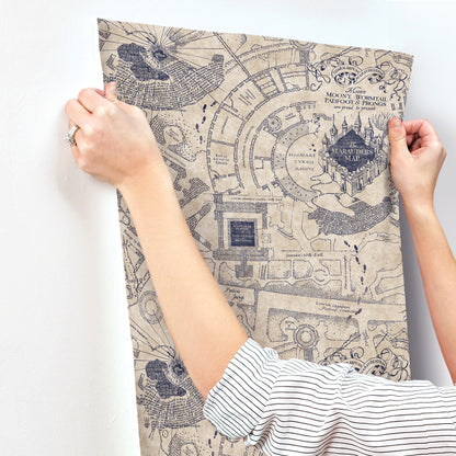 York Wallcoverings RoomMates Harry Potter Marauder's Map Blue Peel and Stick Wallpaper Kids Licensed Blues  Wallpaper - RMK12436RL
