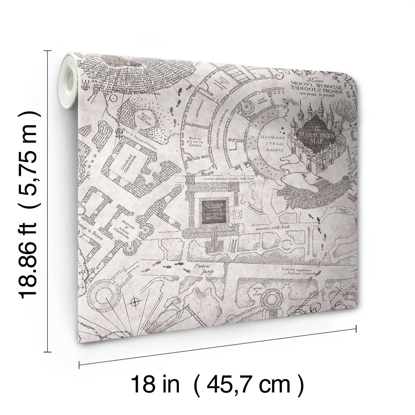 York Wallcoverings RoomMates Harry Potter Marauder's Map Grey Peel and Stick Wallpaper Kids Licensed Greys  Wallpaper - RMK12437RL