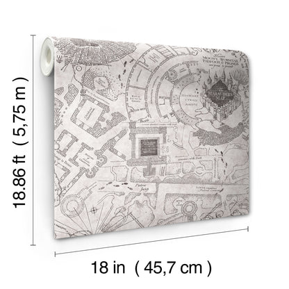 York Wallcoverings RoomMates Harry Potter Marauder's Map Grey Peel and Stick Wallpaper Kids Licensed Greys  Wallpaper - RMK12437RL