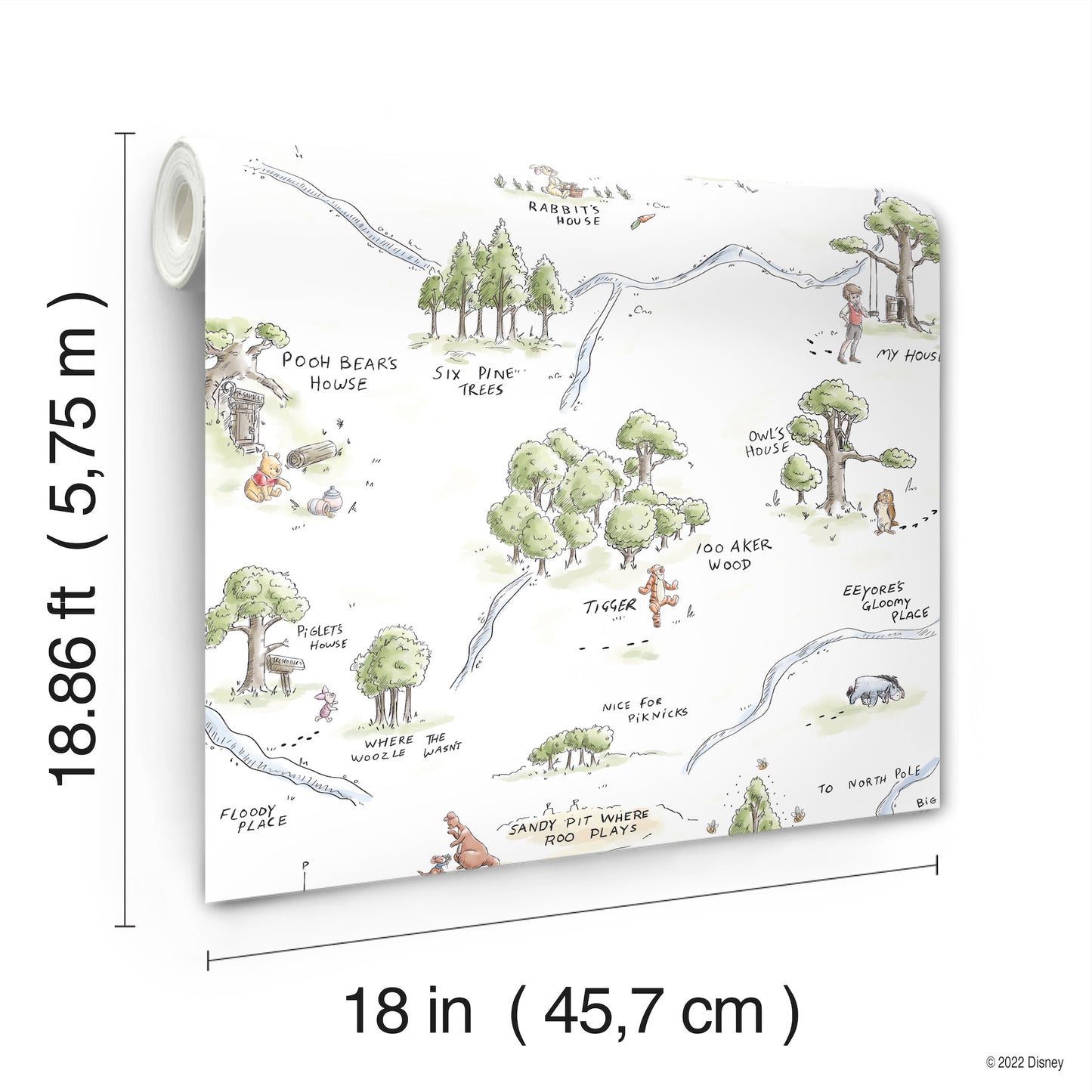York Wallcoverings RoomMates Winnie The Pooh 100 Acre Wood Map Peel and Stick Wallpaper  Licensed Multicolor  Wallpaper - RMK12440RL