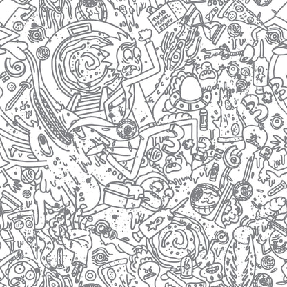 York Wallcoverings RoomMates Rick and Morty Doodle Peel and Stick Wallpaper Modern Graphics Greys  Wallpaper - RMK12446RL