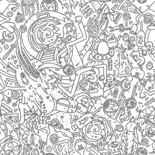 York Wallcoverings RoomMates Rick and Morty Doodle Peel and Stick Wallpaper Modern Graphics Greys  Wallpaper - RMK12446RL