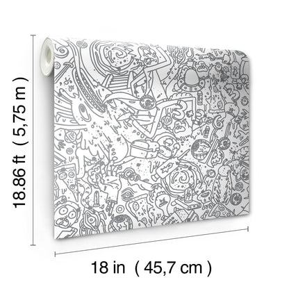 York Wallcoverings RoomMates Rick and Morty Doodle Peel and Stick Wallpaper Modern Graphics Greys  Wallpaper - RMK12446RL