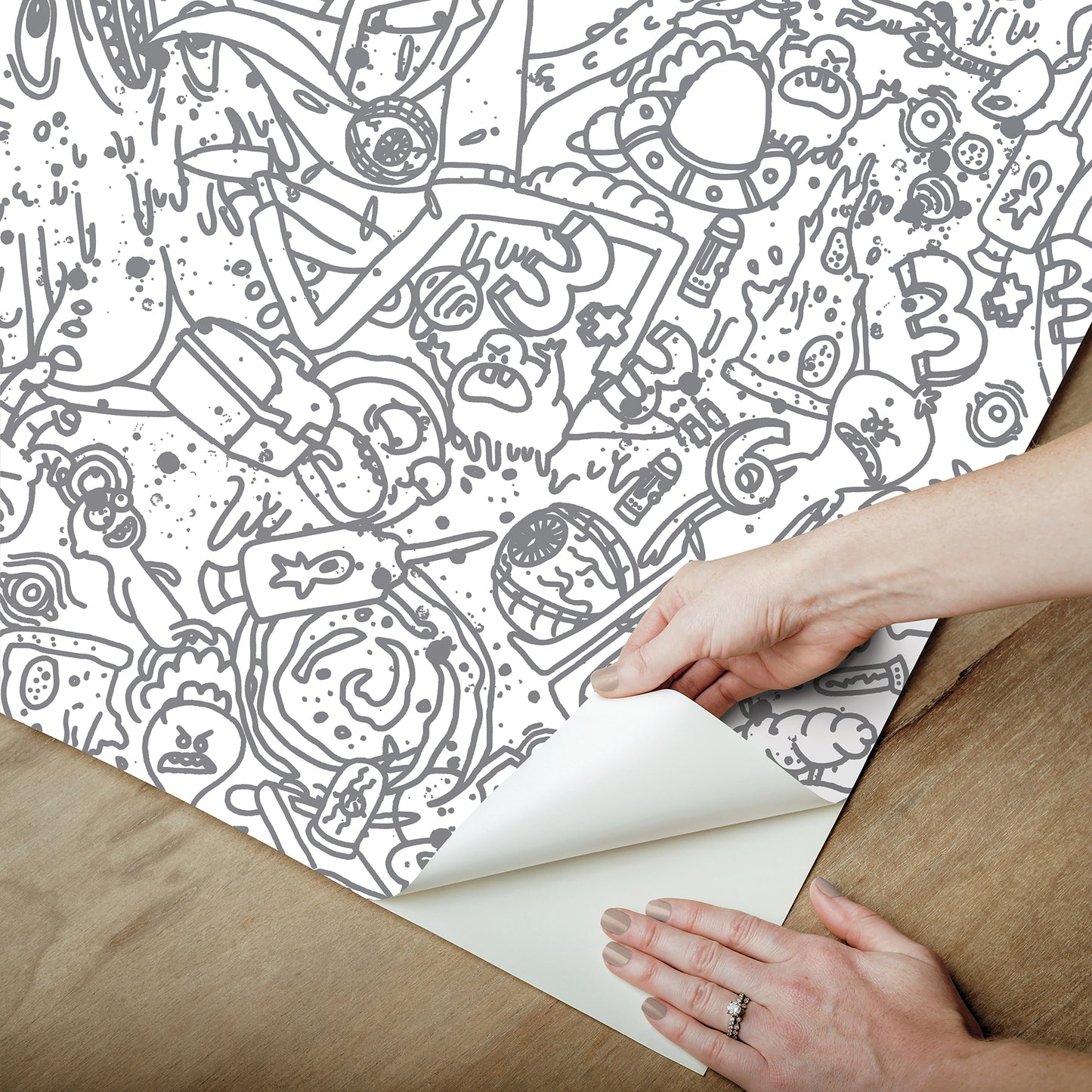 York Wallcoverings RoomMates Rick and Morty Doodle Peel and Stick Wallpaper Modern Graphics Greys  Wallpaper - RMK12446RL