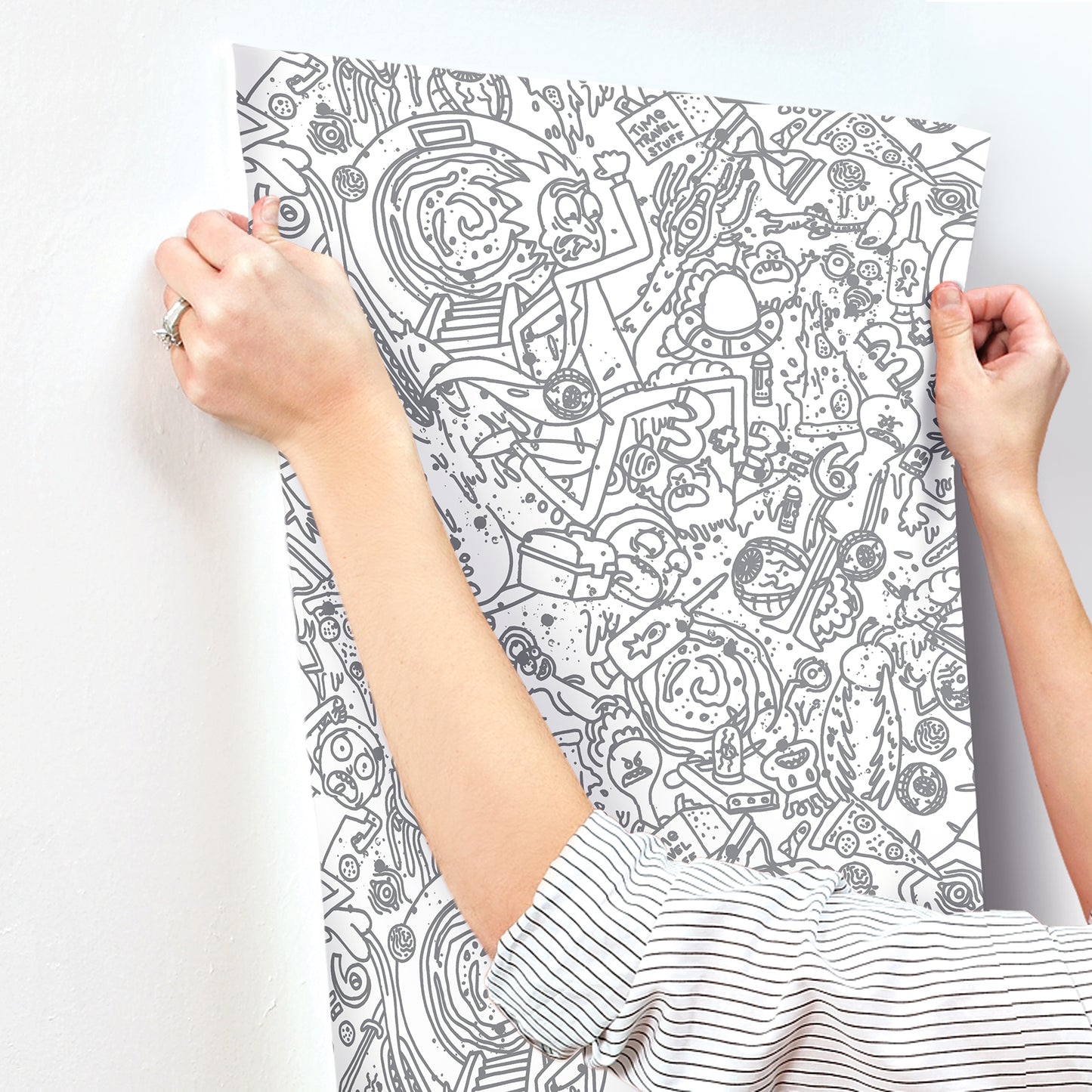 York Wallcoverings RoomMates Rick and Morty Doodle Peel and Stick Wallpaper Modern Graphics Greys  Wallpaper - RMK12446RL