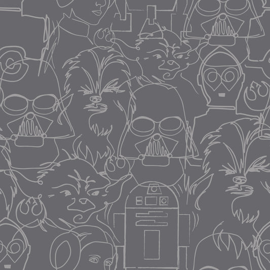 York Wallcoverings RoomMates Star Wars Saga Line Sketches Grey Peel and Stick Wallpaper  Licensed Greys  Wallpaper - RMK12453PL