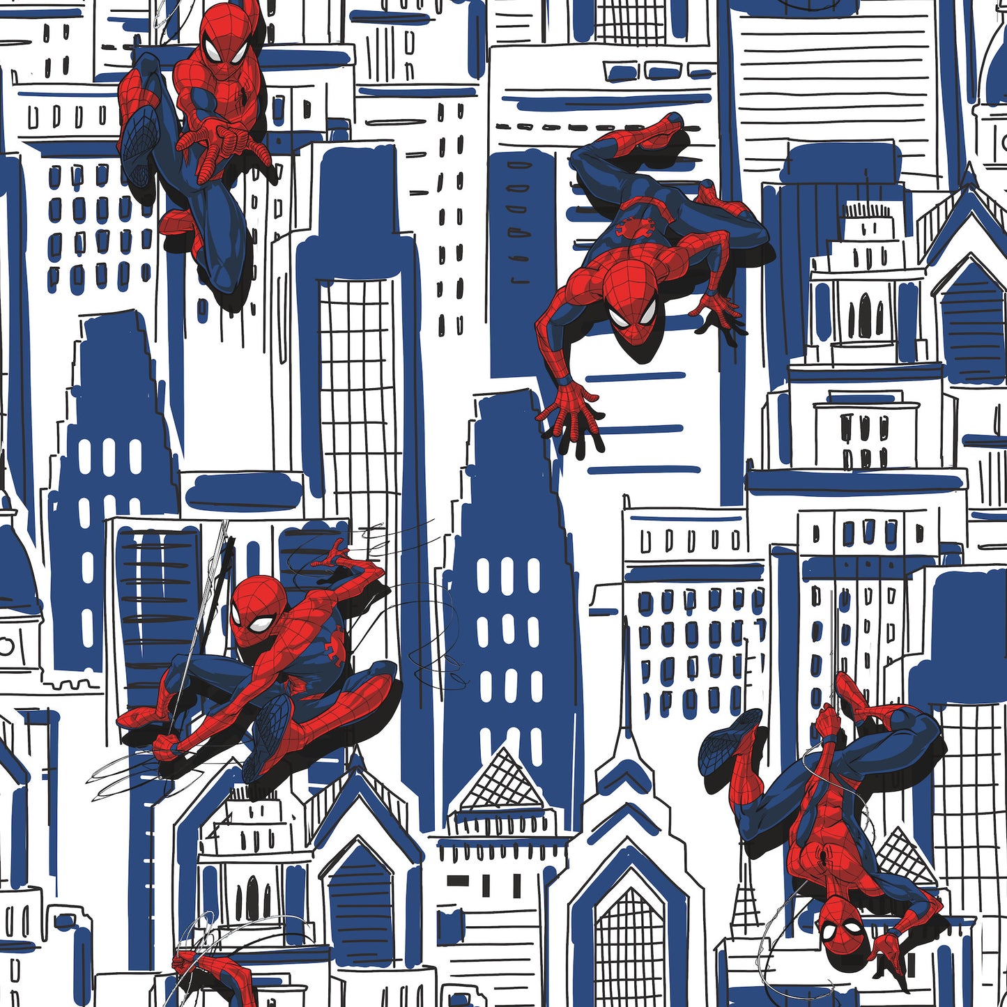 York Wallcoverings RoomMates Spider-Man Cityscape Blue Peel and Stick Wallpaper  Licensed Blues  Wallpaper - RMK12459RL