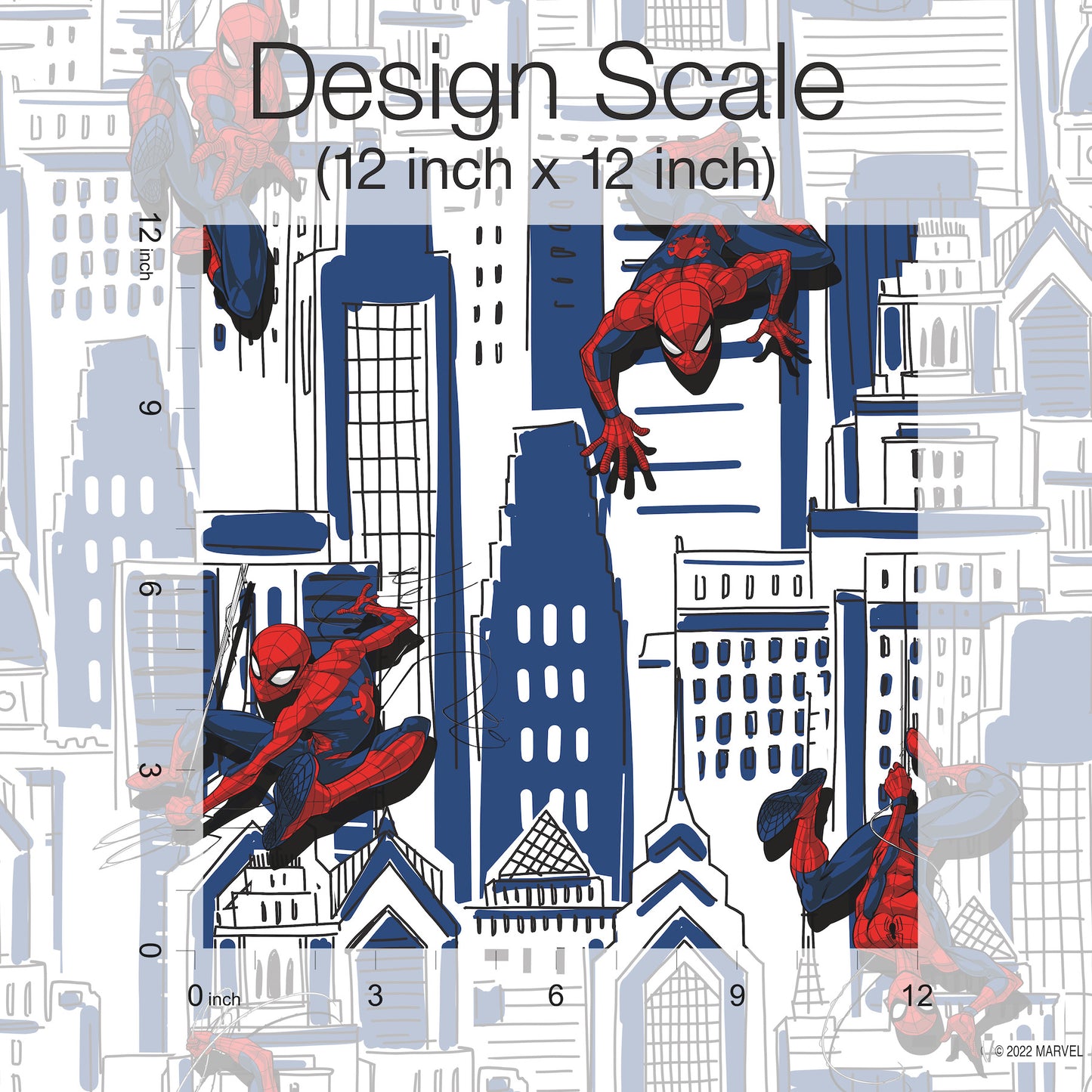 York Wallcoverings RoomMates Spider-Man Cityscape Blue Peel and Stick Wallpaper  Licensed Blues  Wallpaper - RMK12459RL