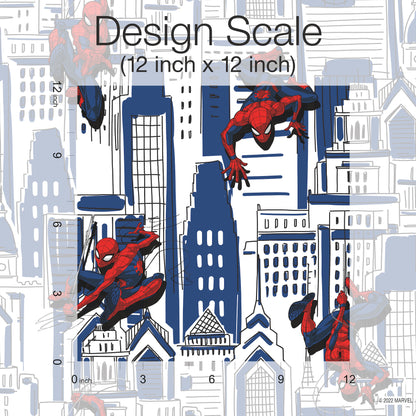 York Wallcoverings RoomMates Spider-Man Cityscape Blue Peel and Stick Wallpaper  Licensed Blues  Wallpaper - RMK12459RL