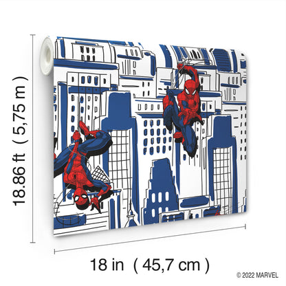 York Wallcoverings RoomMates Spider-Man Cityscape Blue Peel and Stick Wallpaper  Licensed Blues  Wallpaper - RMK12459RL