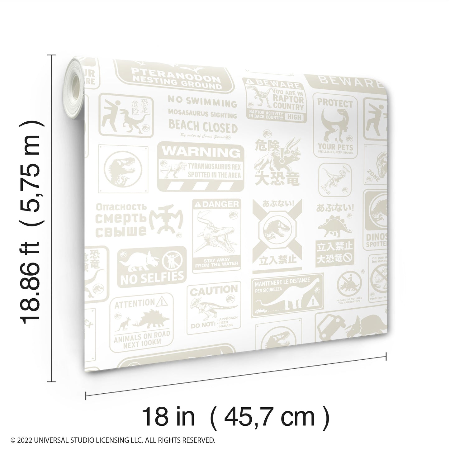 York Wallcoverings RoomMates Jurassic World: Dominion Signs Beige Peel and Stick Wallpaper  Licensed Browns  Wallpaper - RMK12461RL