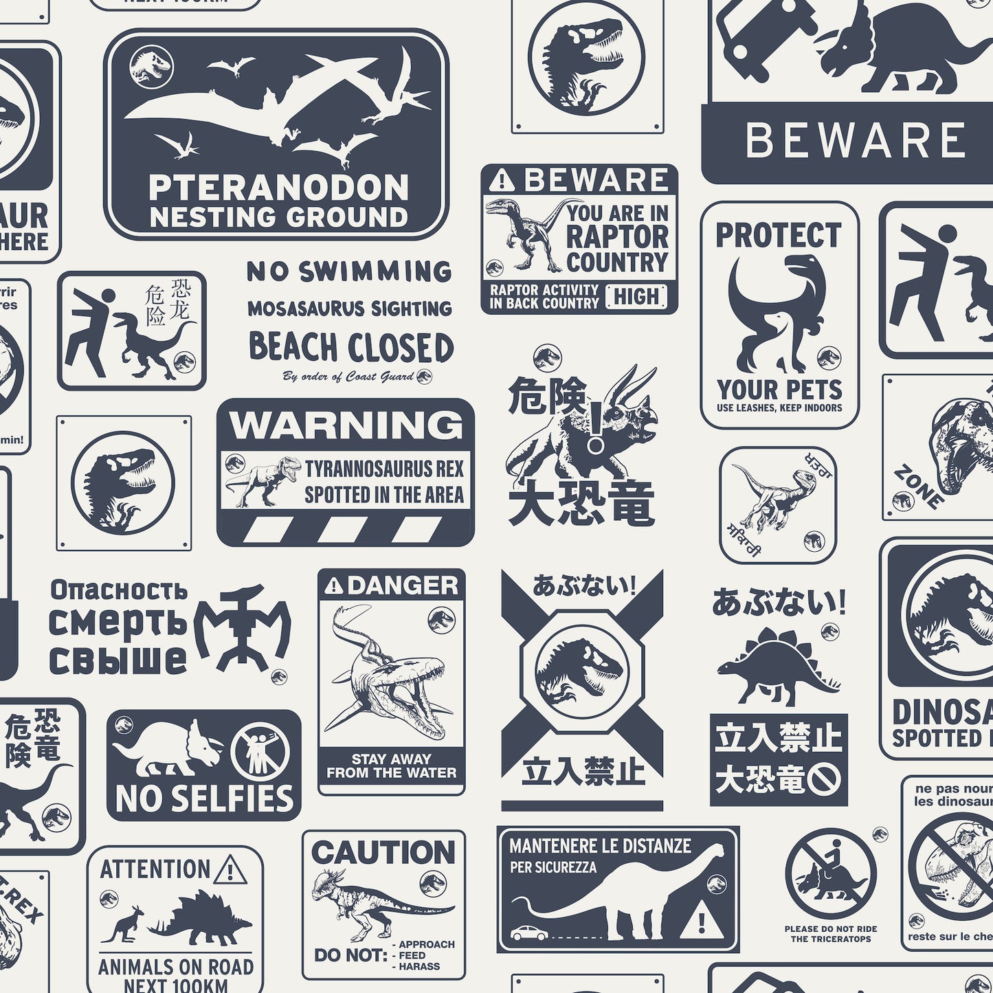 York Wallcoverings RoomMates Jurassic World: Dominion Signs Blue Peel and Stick Wallpaper  Licensed Blues  Wallpaper - RMK12462RL