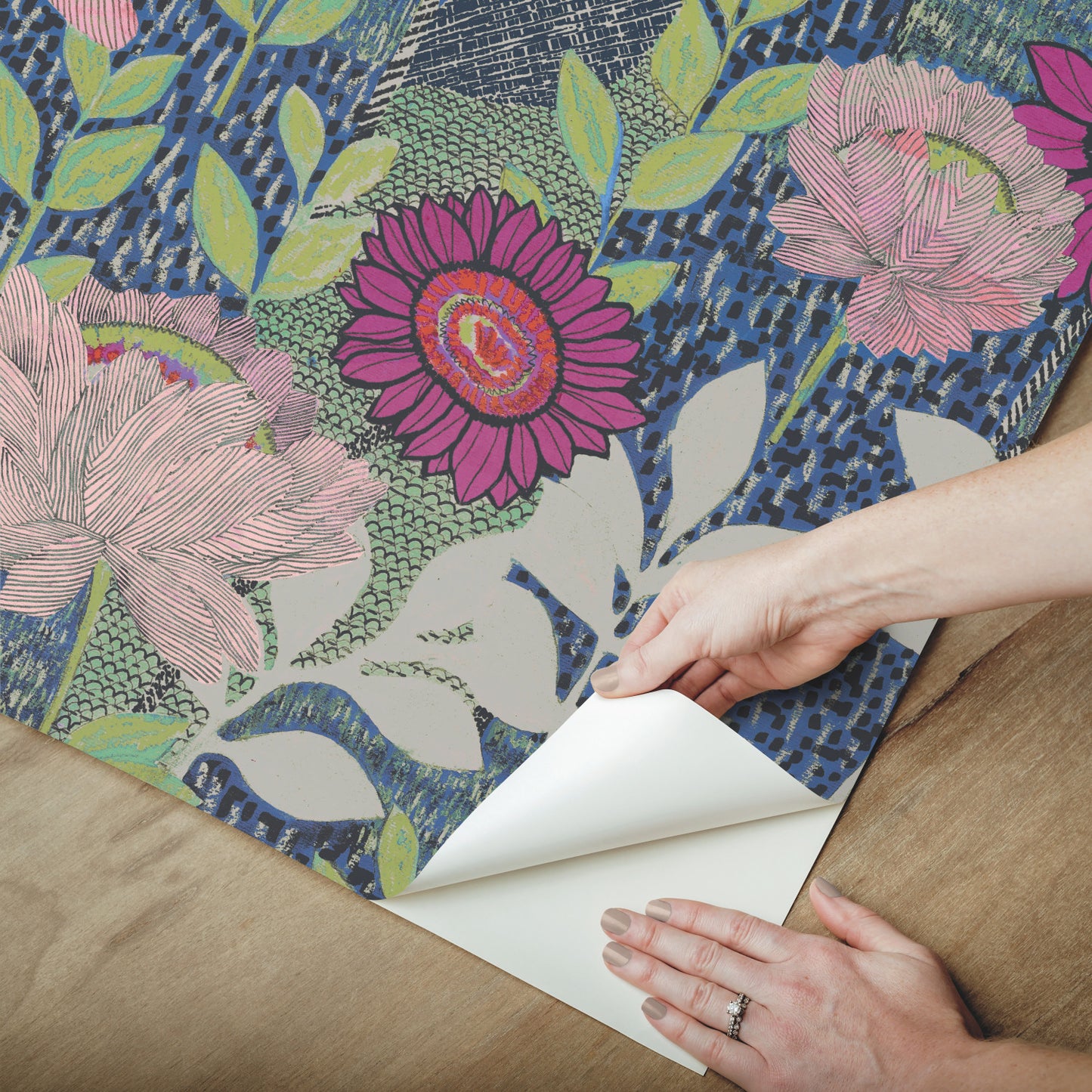 York Wallcoverings RoomMates Botanical Garden Blue Peel and Stick Wallpaper Modern Botanical Blues  Wallpaper - RMK12513RL