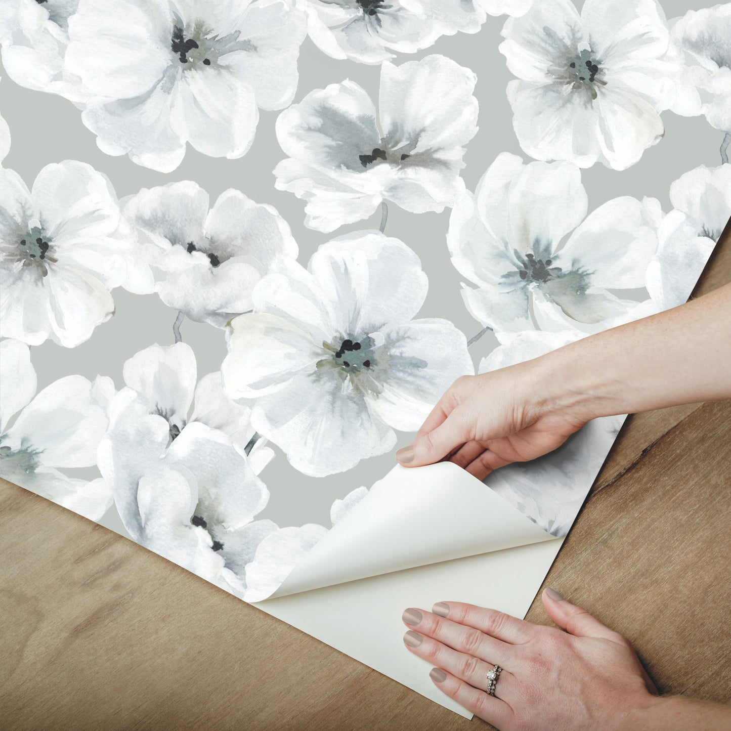 York Wallcoverings RoomMates Hawthorn Blossom Grey Peel and Stick Wallpaper Modern Botanical Greys  Wallpaper - RMK12514RL