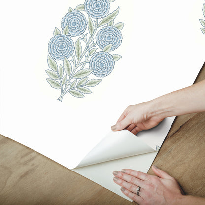 York Wallcoverings RoomMates Dutch Floral Blue Peel and Stick Wallpaper Modern Botanical Blues  Wallpaper - RMK12517RL