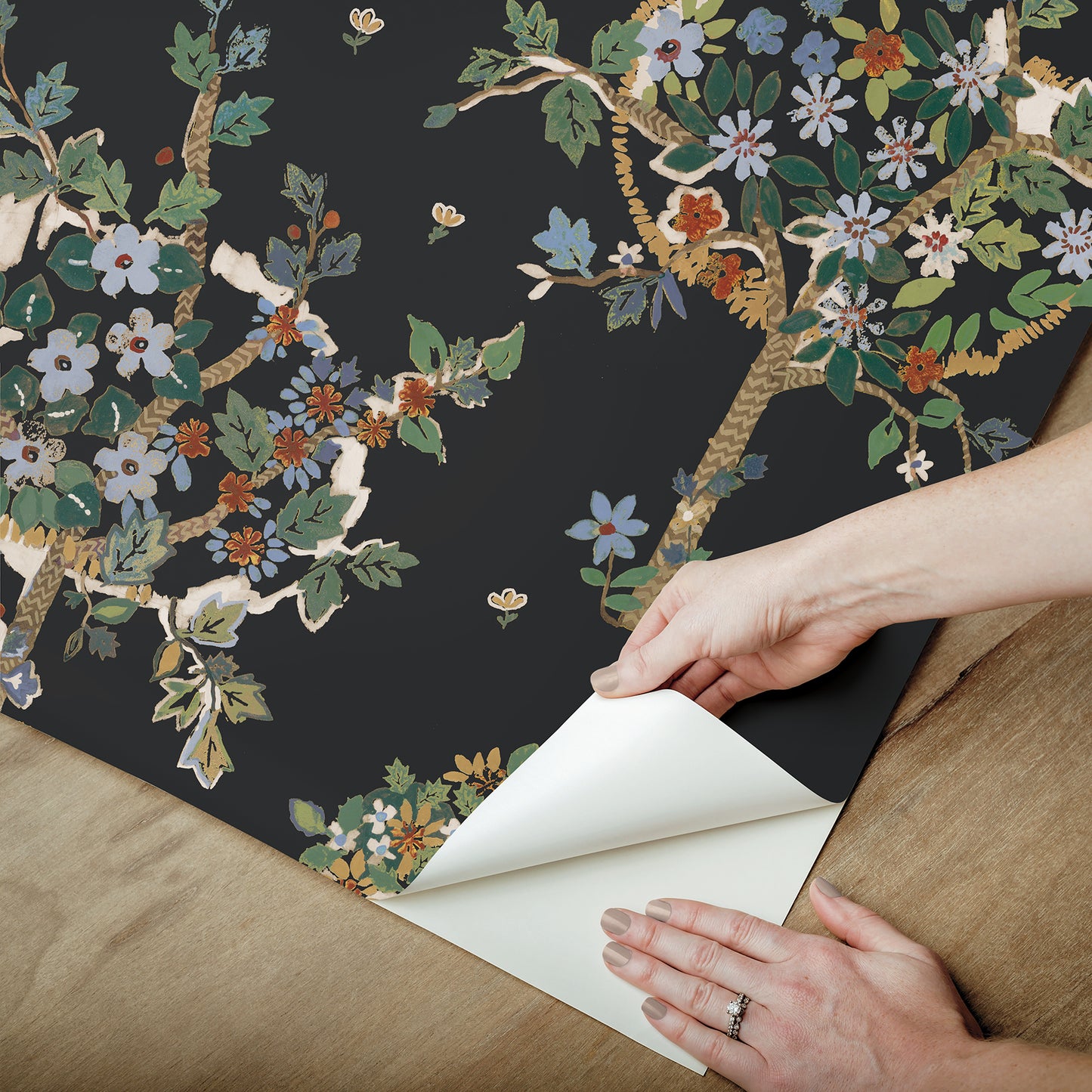 York Wallcoverings RoomMates Flowering Peace Tree Black Peel and Stick Wallpaper Traditional Botanical Blacks  Wallpaper - RMK12586PLW