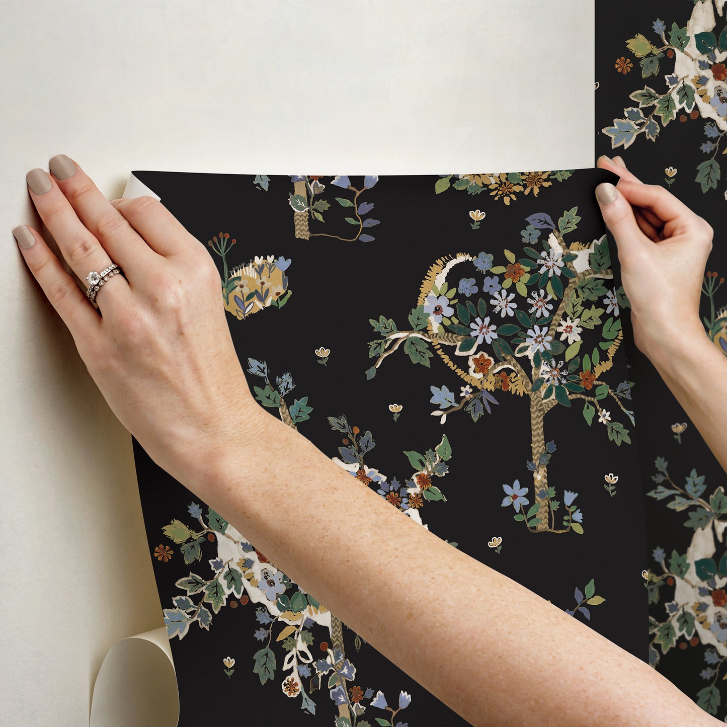 York Wallcoverings RoomMates Flowering Peace Tree Black Peel and Stick Wallpaper Traditional Botanical Blacks  Wallpaper - RMK12586PLW