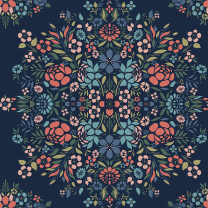 York Wallcoverings RoomMates Medallion Floral Blue Peel and Stick Wallpaper Traditional Botanical Blues  Wallpaper - RMK12587PLW