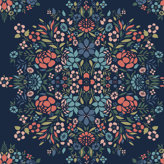 York Wallcoverings RoomMates Medallion Floral Blue Peel and Stick Wallpaper Traditional Botanical Blues  Wallpaper - RMK12587PLW