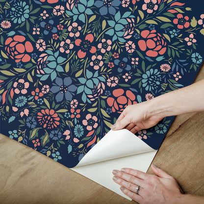 York Wallcoverings RoomMates Medallion Floral Blue Peel and Stick Wallpaper Traditional Botanical Blues  Wallpaper - RMK12587PLW