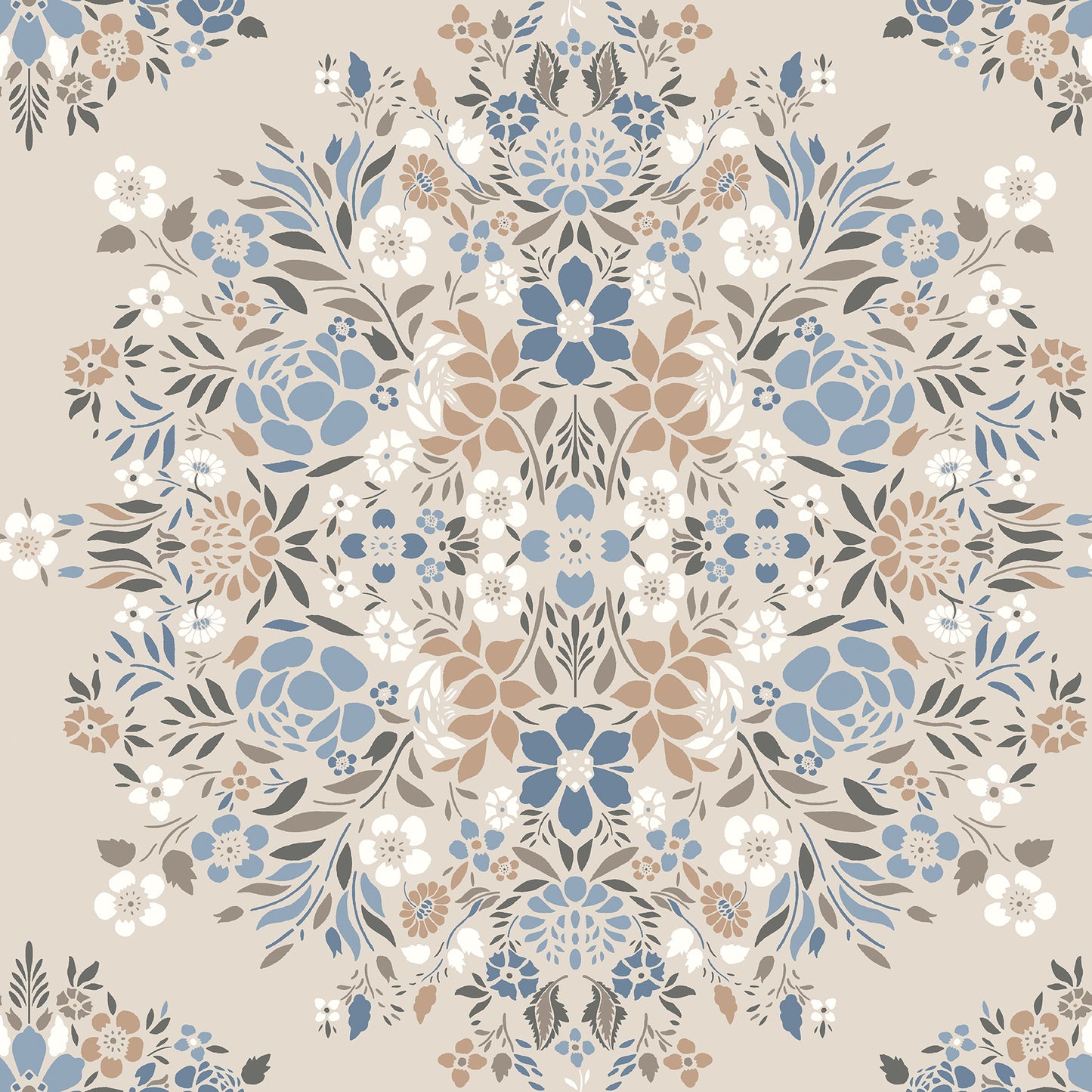 York Wallcoverings RoomMates Medallion Floral Taupe Peel and Stick Wallpaper Traditional Botanical Neutrals  Wallpaper - RMK12588PLW
