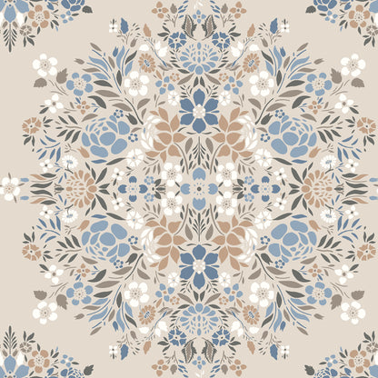 York Wallcoverings RoomMates Medallion Floral Taupe Peel and Stick Wallpaper Traditional Botanical Neutrals  Wallpaper - RMK12588PLW