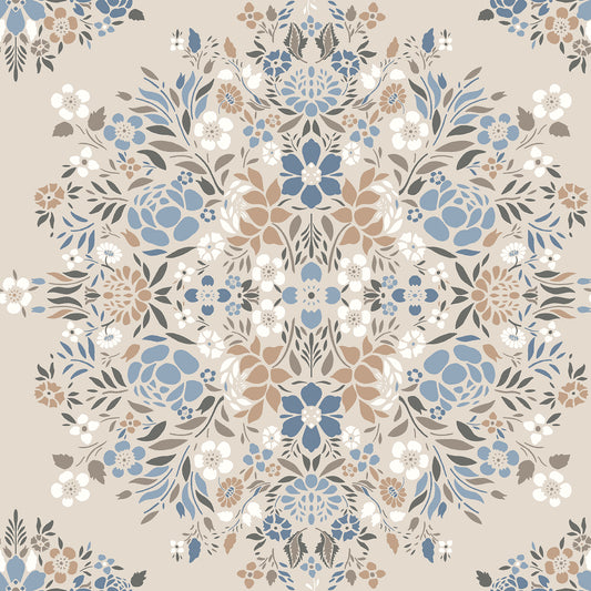 York Wallcoverings RoomMates Medallion Floral Taupe Peel and Stick Wallpaper Traditional Botanical Neutrals  Wallpaper - RMK12588PLW