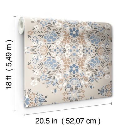 York Wallcoverings RoomMates Medallion Floral Taupe Peel and Stick Wallpaper Traditional Botanical Neutrals  Wallpaper - RMK12588PLW