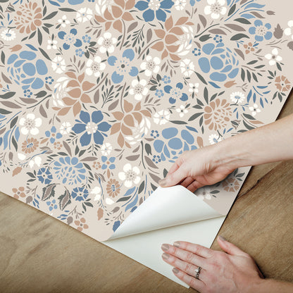 York Wallcoverings RoomMates Medallion Floral Taupe Peel and Stick Wallpaper Traditional Botanical Neutrals  Wallpaper - RMK12588PLW