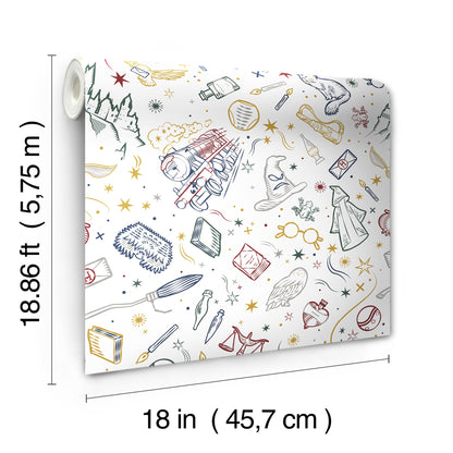 York Wallcoverings RoomMates Harry Potter Magical Icons Blue Peel and Stick Wallpaper Whimsical Graphics Whites and Off-Whites  Wallpaper - RMK12592RL
