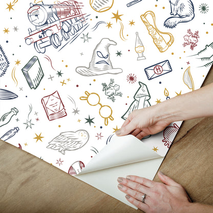 York Wallcoverings RoomMates Harry Potter Magical Icons Blue Peel and Stick Wallpaper Whimsical Graphics Whites and Off-Whites  Wallpaper - RMK12592RL