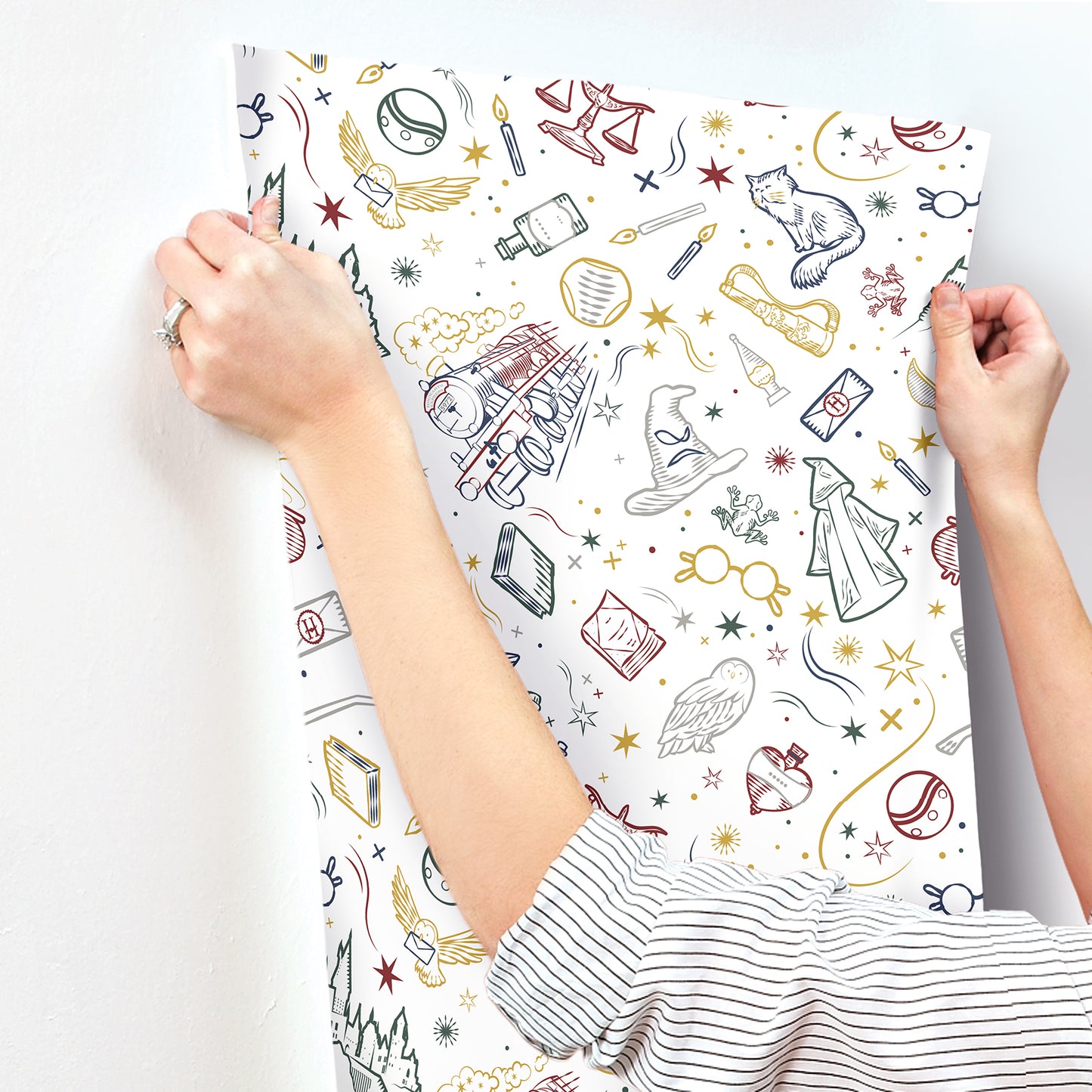 York Wallcoverings RoomMates Harry Potter Magical Icons Blue Peel and Stick Wallpaper Whimsical Graphics Whites and Off-Whites  Wallpaper - RMK12592RL