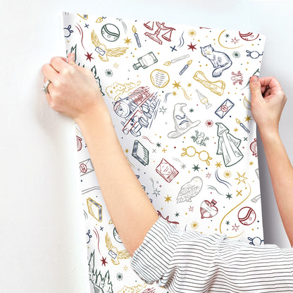 York Wallcoverings RoomMates Harry Potter Magical Icons Blue Peel and Stick Wallpaper Whimsical Graphics Whites and Off-Whites  Wallpaper - RMK12592RL