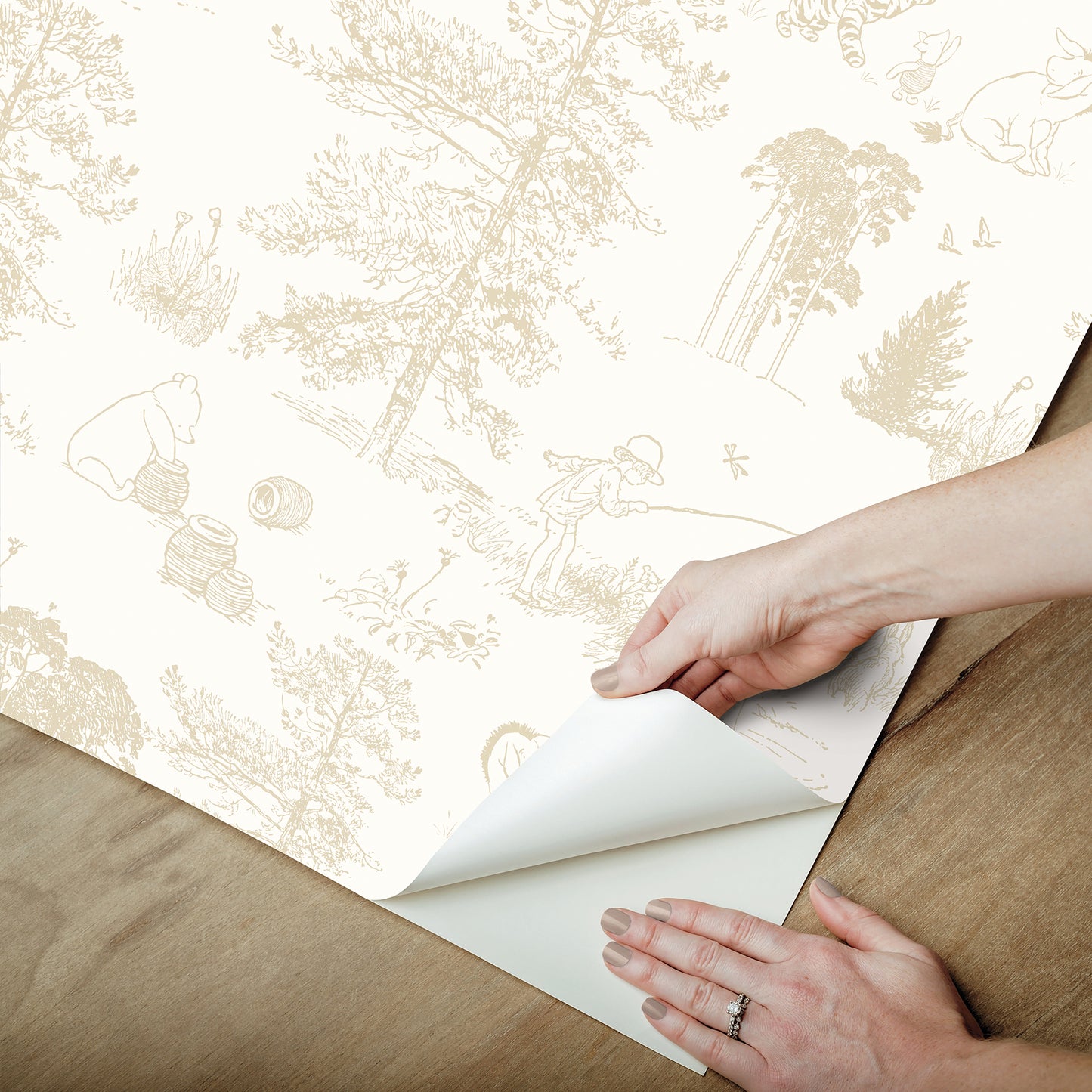 York Wallcoverings RoomMates Winnie The Pooh Beige Toile Peel and Stick Wallpaper Kids Animals Neutrals  Wallpaper - RMK12622RL
