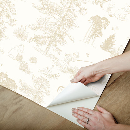 York Wallcoverings RoomMates Winnie The Pooh Beige Toile Peel and Stick Wallpaper Kids Animals Neutrals  Wallpaper - RMK12622RL