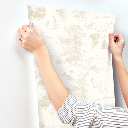 York Wallcoverings RoomMates Winnie The Pooh Beige Toile Peel and Stick Wallpaper Kids Animals Neutrals  Wallpaper - RMK12622RL