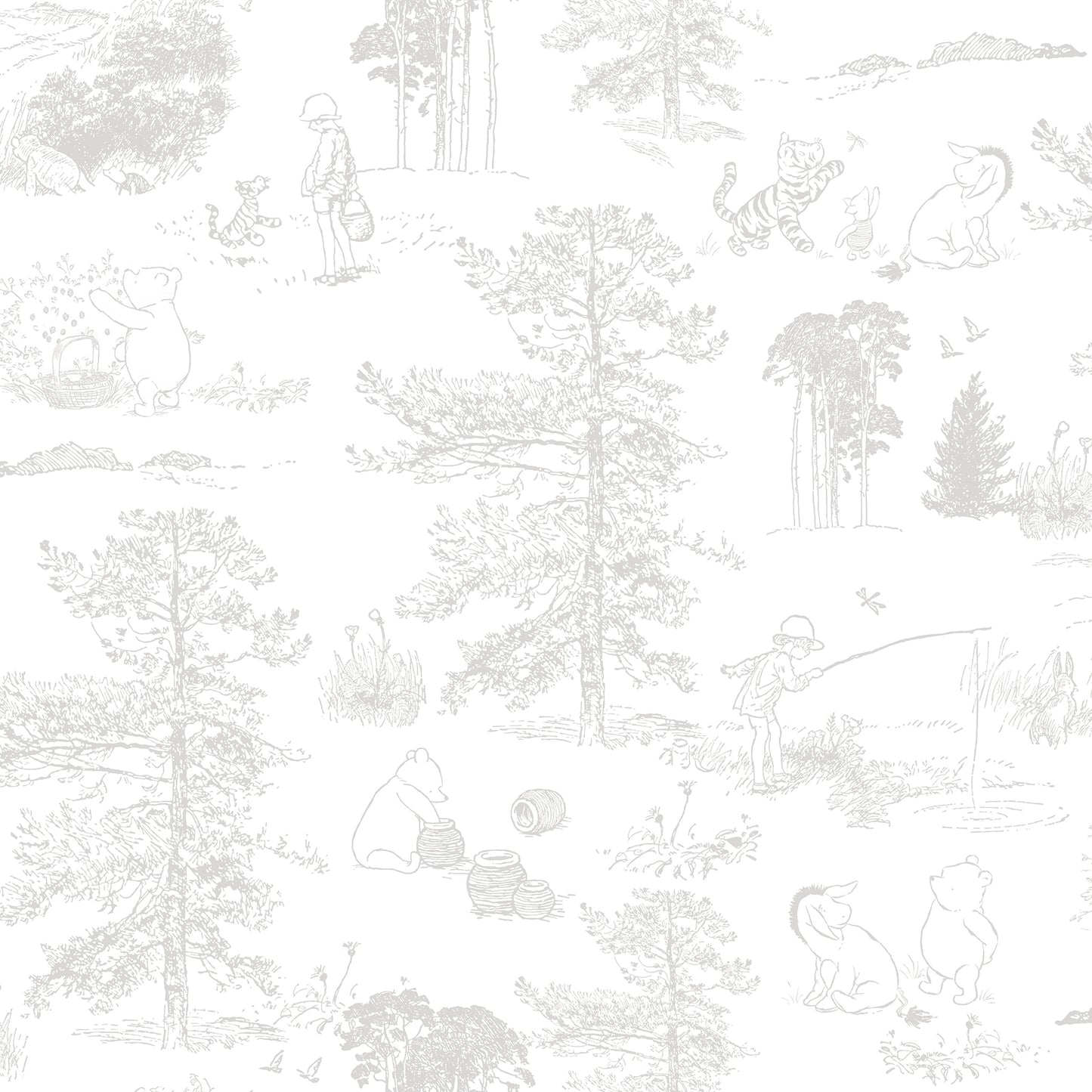 York Wallcoverings RoomMates Winnie The Pooh Grey Toile Peel and Stick Wallpaper Kids Animals Greys  Wallpaper - RMK12623RL
