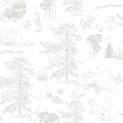 York Wallcoverings RoomMates Winnie The Pooh Grey Toile Peel and Stick Wallpaper Kids Animals Greys  Wallpaper - RMK12623RL