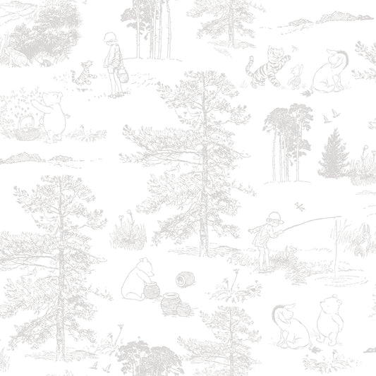 York Wallcoverings RoomMates Winnie The Pooh Grey Toile Peel and Stick Wallpaper Kids Animals Greys  Wallpaper - RMK12623RL