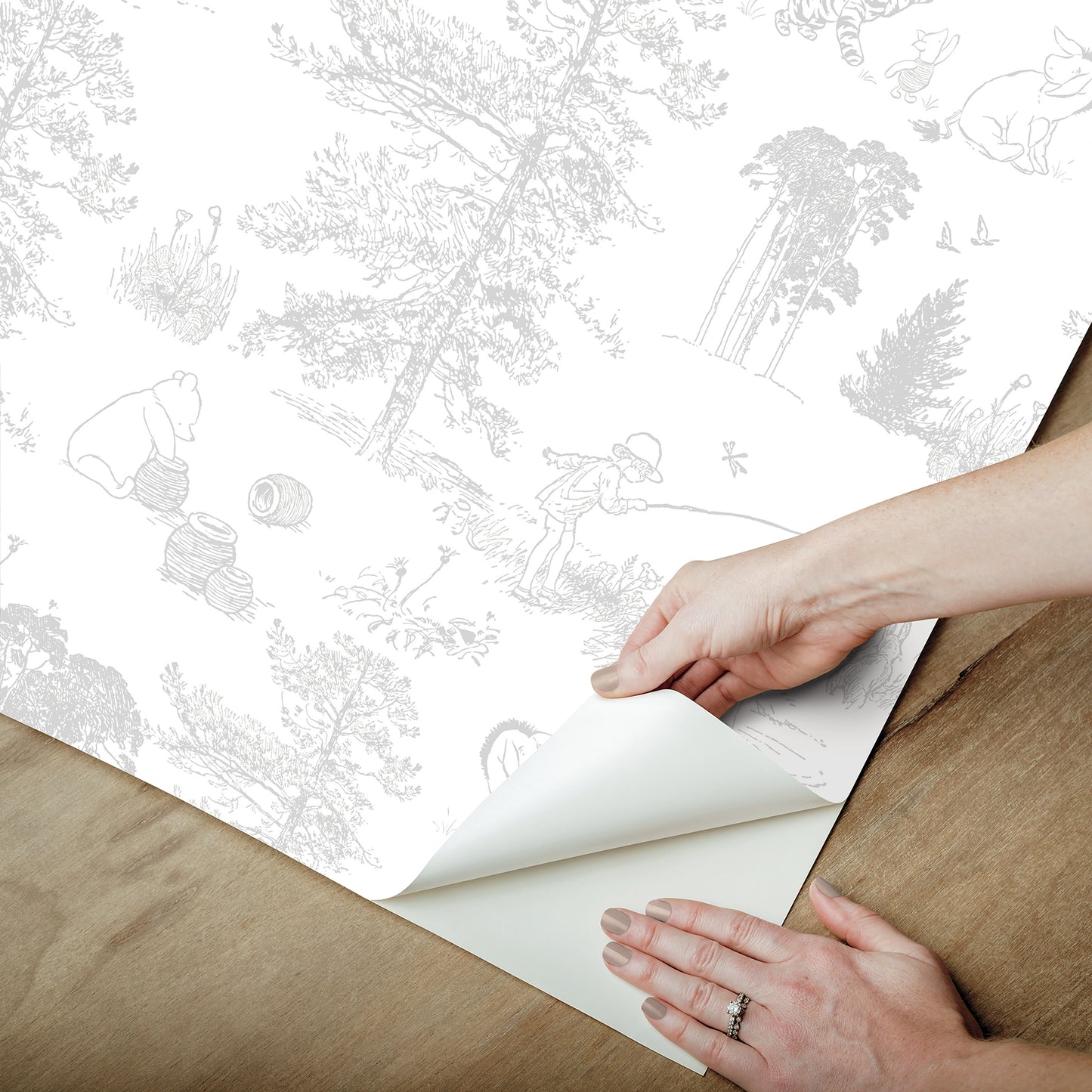 York Wallcoverings RoomMates Winnie The Pooh Grey Toile Peel and Stick Wallpaper Kids Animals Greys  Wallpaper - RMK12623RL