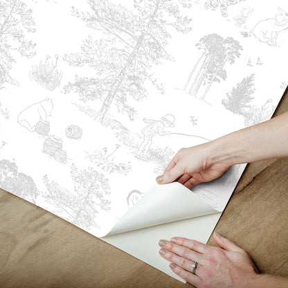 York Wallcoverings RoomMates Winnie The Pooh Grey Toile Peel and Stick Wallpaper Kids Animals Greys  Wallpaper - RMK12623RL