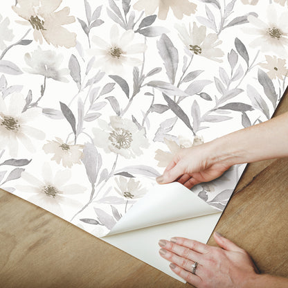 York Wallcoverings RoomMates Flower Market Neutral Peel and Stick Wallpaper  Botanical Neutrals  Wallpaper - RMK12635PL