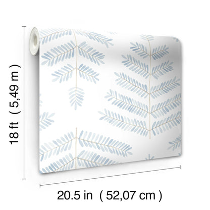 York Wallcoverings RoomMates Cat Coquillette Leaflets Blue Peel and Stick Wallpaper  Botanical Blues  Wallpaper - RMK12637PL