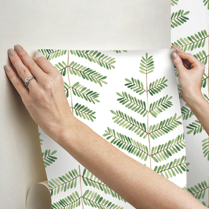 York Wallcoverings RoomMates Cat Coquillette Leaflets Green Peel and Stick Wallpaper  Botanical Greens  Wallpaper - RMK12638PL